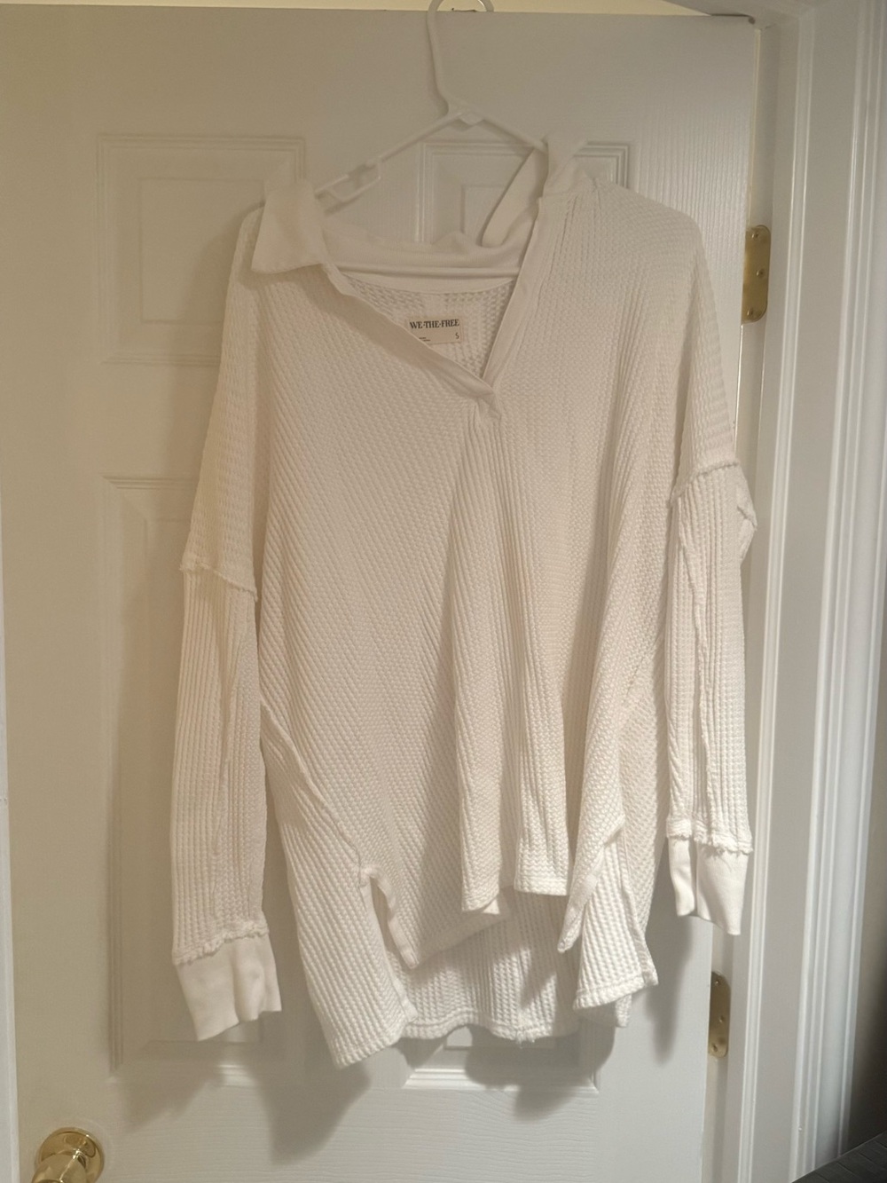 Free People Cream Waffle Knit Henley